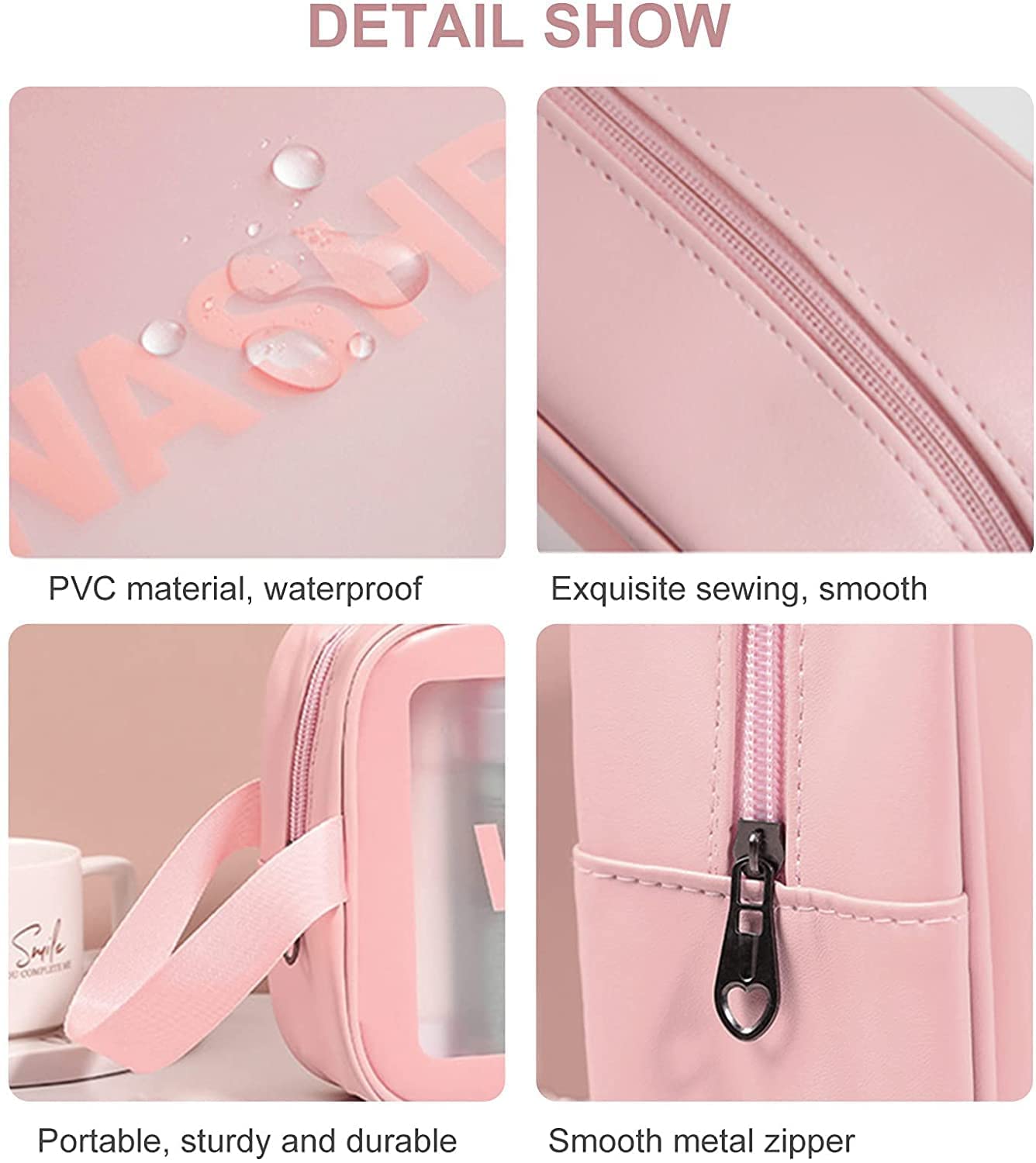 Pink Transparent Travel Cosmetic Bag Set