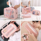 Pink Transparent Travel Cosmetic Bag Set