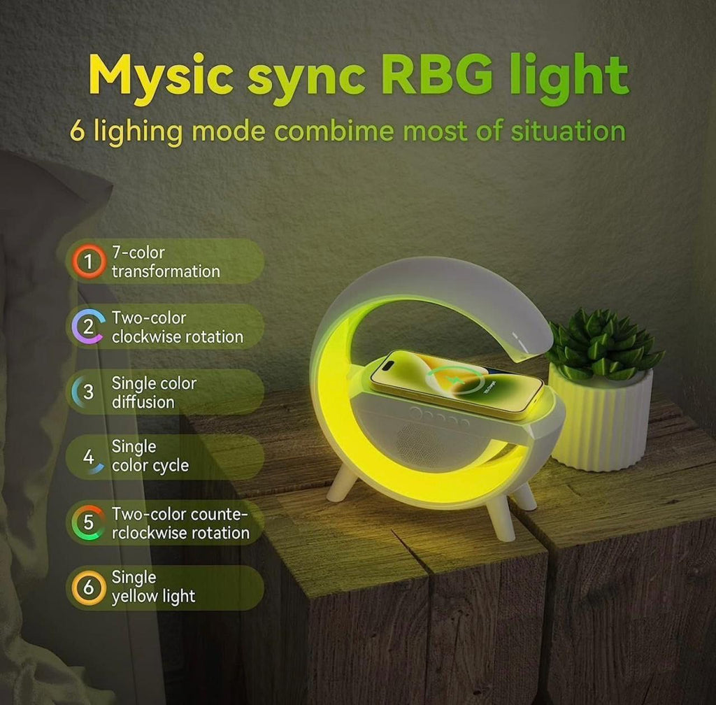 LED Wireless Charging Bluetooth Speaker with RGB Lights – 3-in-1 Night Lamp & Wireless Charger ✨🎶