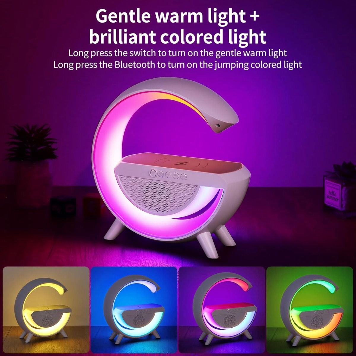 LED Wireless Charging Bluetooth Speaker with RGB Lights – 3-in-1 Night Lamp & Wireless Charger ✨🎶