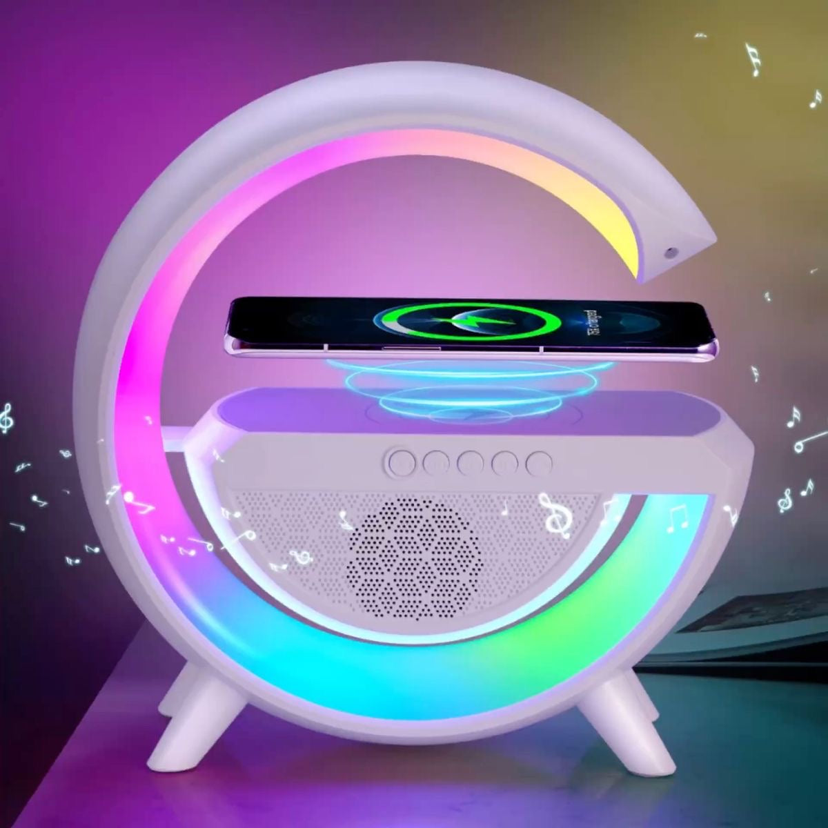 LED Wireless Charging Bluetooth Speaker with RGB Lights – 3-in-1 Night Lamp & Wireless Charger ✨🎶