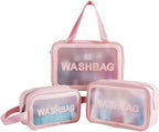 Pink Transparent Travel Cosmetic Bag Set
