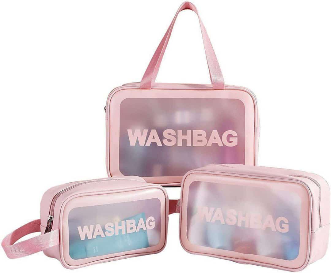 Pink Transparent Travel Cosmetic Bag Set